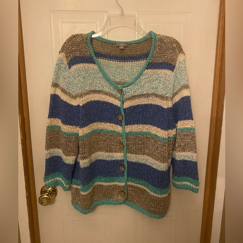 J. Jill Striped Knit Button-Front Cardigan